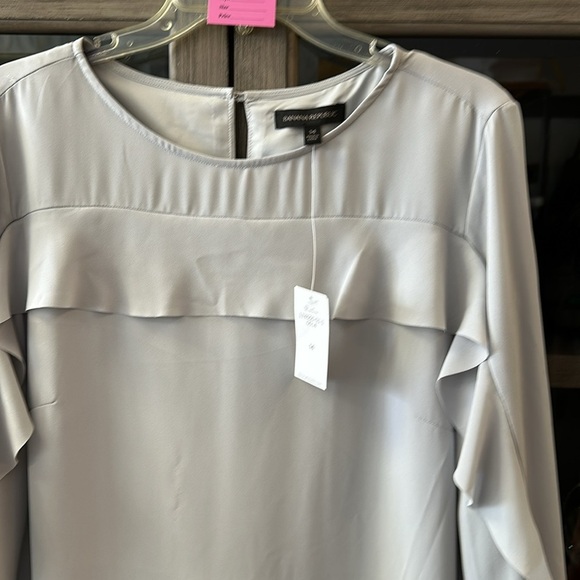 BANANA REPUBLIC NEW WITH TAGS GRAY RUFFLE LONG SLEEVE DRESS SIZE 14 - Picture 2 of 8